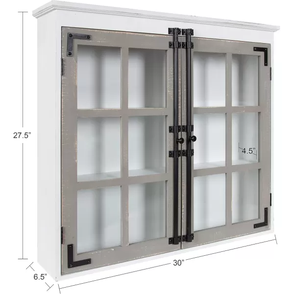 Kate and Laurel Hutchins Decorative Farmhouse Wood Wall Cabinet 30 x 65 x 275 White and Brown Wall Cabinet with Window Pane Glass DoorWhiteGray