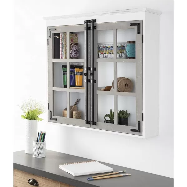 Kate and Laurel Hutchins Decorative Farmhouse Wood Wall Cabinet 30 x 65 x 275 White and Brown Wall Cabinet with Window Pane Glass DoorWhiteGray