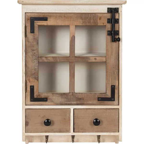 Kate and Laurel Hutchins Decorative Farmhouse Wood Wall Cabinet White and Gray Wall Cabinet with Window Pane Glass Door and 2 Storage DrawersRustic BrownWhite