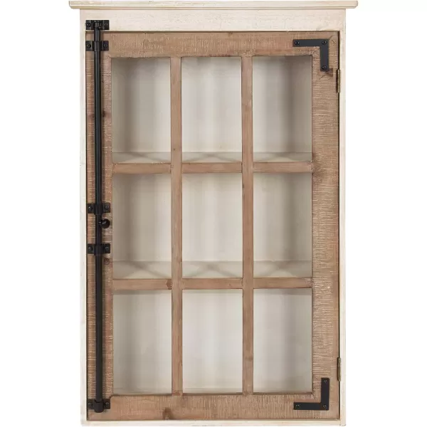 Kate and Laurel Hutchins Decorative Farmhouse Wood Wall Storage Cabinet with Window Pane Glass Door Rustic and White