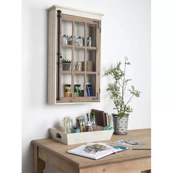 Kate and Laurel Hutchins Decorative Farmhouse Wood Wall Storage Cabinet with Window Pane Glass Door Rustic and White