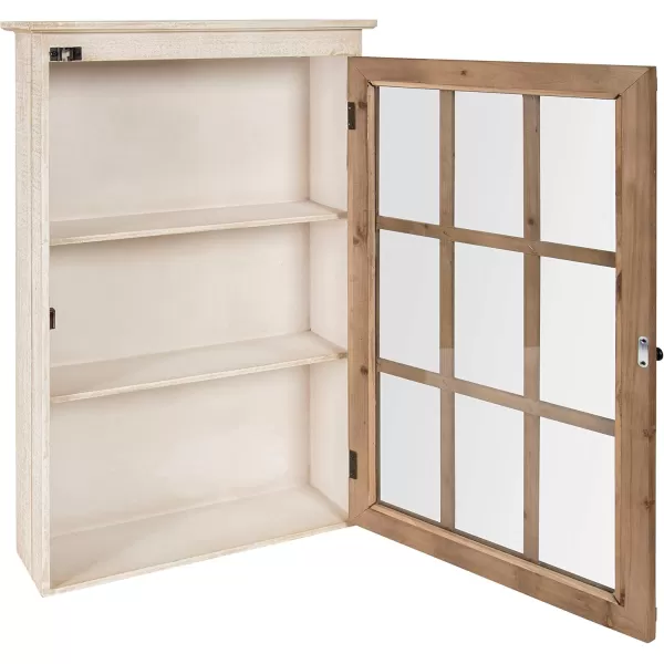 Kate and Laurel Hutchins Decorative Farmhouse Wood Wall Storage Cabinet with Window Pane Glass Door Rustic and White