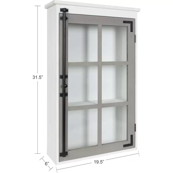 Kate and Laurel Hutchins Decorative Rustic Wall Cabinet 195 x 6 x 315 White and Gray Farmhouse Cabinet with Glass Door
