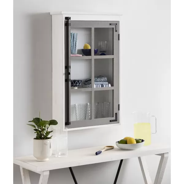 Kate and Laurel Hutchins Decorative Rustic Wall Cabinet 195 x 6 x 315 White and Gray Farmhouse Cabinet with Glass Door