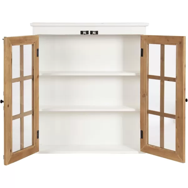 Kate and Laurel Hutchins Farmhouse Tall Wooden Wall Cabinet 24 x 7 x 28 Rustic Brown and White Vintage Cabinet with Glass Doors for Use as a Pantry Cabinet or an OverTheToilet Storage Cabinet