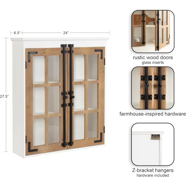 Kate and Laurel Hutchins Farmhouse Tall Wooden Wall Cabinet 24 x 7 x 28 Rustic Brown and White Vintage Cabinet with Glass Doors for Use as a Pantry Cabinet or an OverTheToilet Storage Cabinet