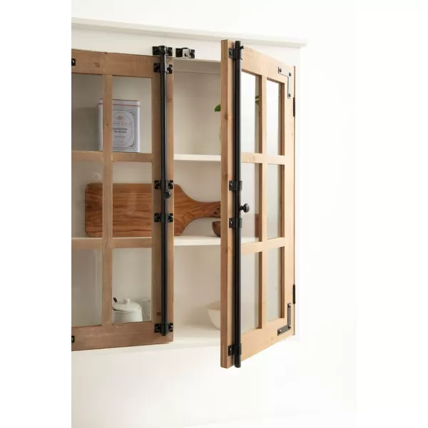 Kate and Laurel Hutchins Farmhouse Tall Wooden Wall Cabinet 24 x 7 x 28 Rustic Brown and White Vintage Cabinet with Glass Doors for Use as a Pantry Cabinet or an OverTheToilet Storage Cabinet