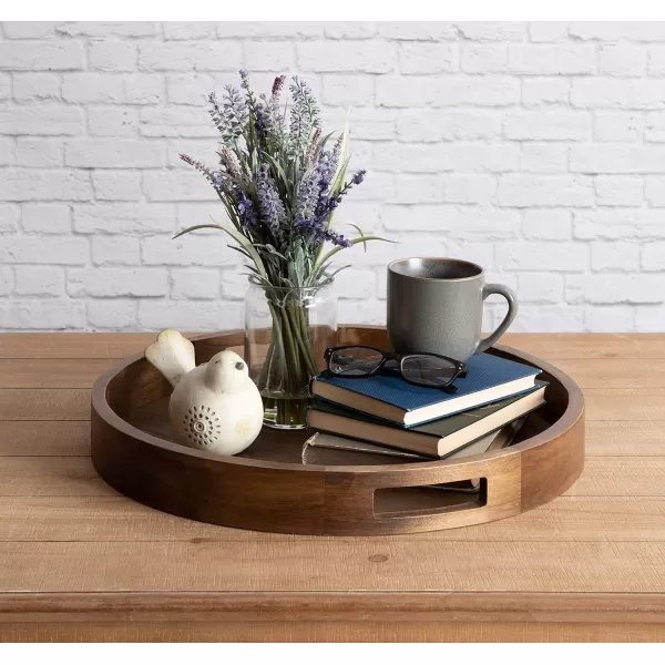 Kate and Laurel Hutton Large Round Wood Tray with Handles Natural Rustic FinishRustic Brown