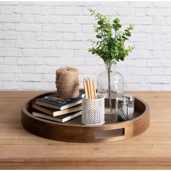 Kate and Laurel Hutton Large Round Wood Tray with Handles Natural Rustic FinishRustic Brown