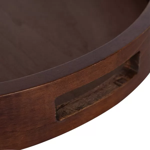 Kate and Laurel Hutton Large Round Wood Tray with Handles Natural Rustic FinishWalnut Brown
