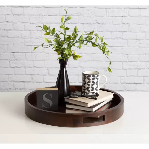Kate and Laurel Hutton Large Round Wood Tray with Handles Natural Rustic FinishWalnut Brown
