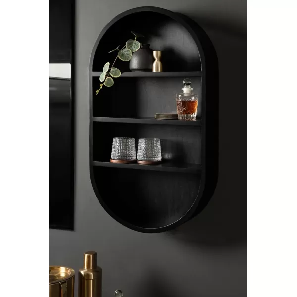 Kate and Laurel Hutton Modern Capsule Wall Shelf 16 x 28 Black Minimal Round Oval Wall Shelves for Above Toilet Bathroom StorageBlack