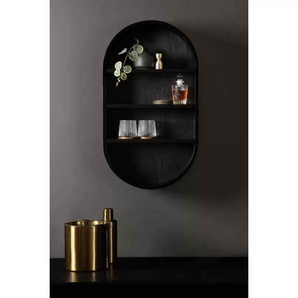 Kate and Laurel Hutton Modern Capsule Wall Shelf 16 x 28 Black Minimal Round Oval Wall Shelves for Above Toilet Bathroom StorageBlack
