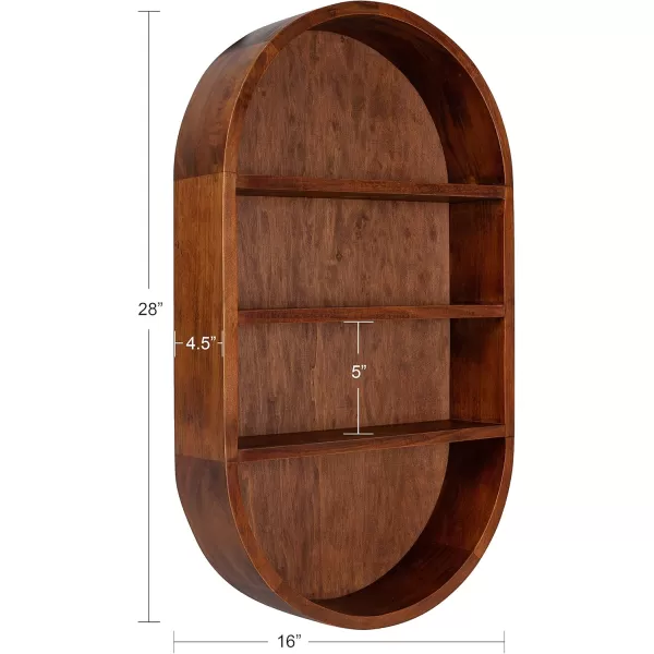 Kate and Laurel Hutton Modern Capsule Wall Shelf 16 x 28 Black Minimal Round Oval Wall Shelves for Above Toilet Bathroom StorageWalnut Brown