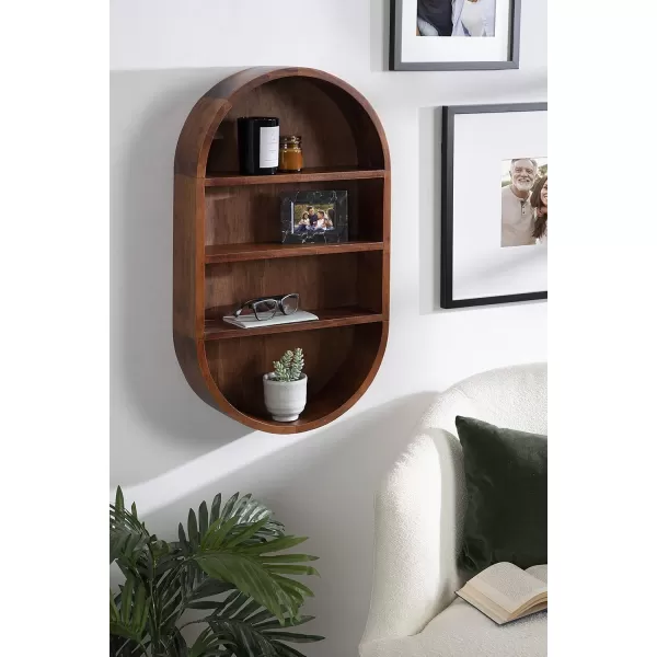 Kate and Laurel Hutton Modern Capsule Wall Shelf 16 x 28 Black Minimal Round Oval Wall Shelves for Above Toilet Bathroom StorageWalnut Brown