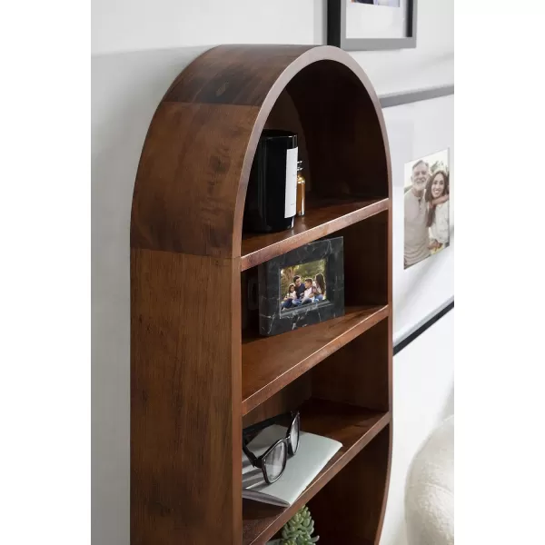 Kate and Laurel Hutton Modern Capsule Wall Shelf 16 x 28 Black Minimal Round Oval Wall Shelves for Above Toilet Bathroom StorageWalnut Brown