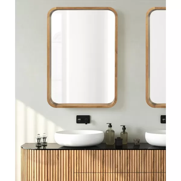 Kate and Laurel Hutton Modern Rounded Rectangle Wall Mirror 24 x 36 Natural Wood Decorative Scandinavian Rectangular Wall Decor for Bathroom Mirror for Over SinkRustic Brown