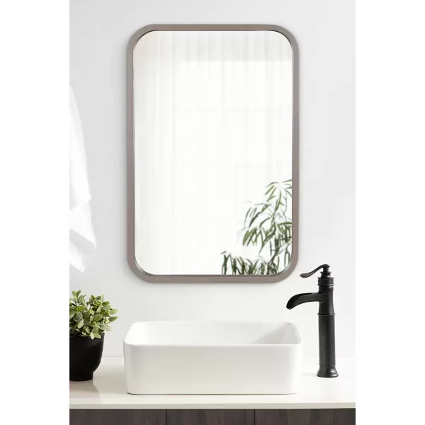 Kate and Laurel Hutton Modern Rounded Rectangle Wall Mirror 24 x 36 Natural Wood Decorative Scandinavian Rectangular Wall Decor for Bathroom Mirror for Over SinkGrey