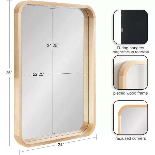 Kate and Laurel Hutton Modern Rounded Rectangle Wall Mirror 24 x 36 Natural Wood Decorative Scandinavian Rectangular Wall Decor for Bathroom Mirror for Over SinkNatural