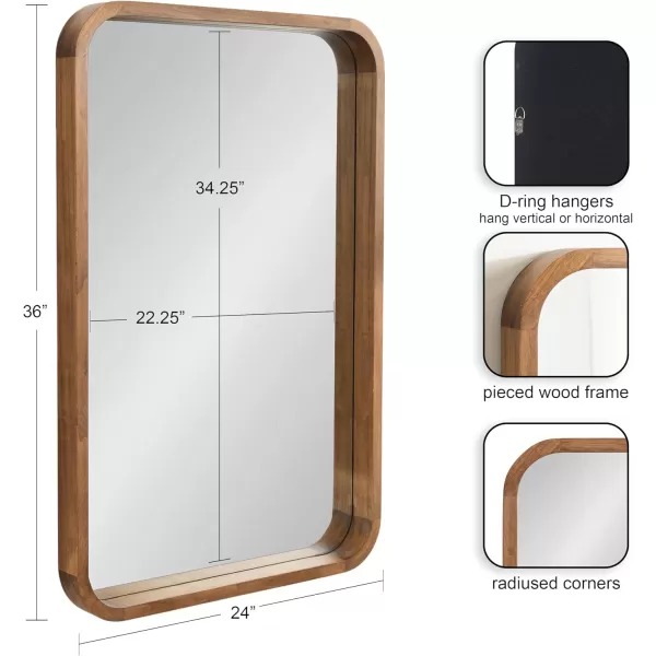 Kate and Laurel Hutton Modern Rounded Rectangle Wall Mirror 24 x 36 Natural Wood Decorative Scandinavian Rectangular Wall Decor for Bathroom Mirror for Over SinkRustic Brown