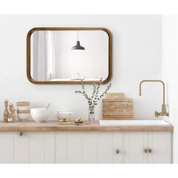 Kate and Laurel Hutton Modern Rounded Rectangle Wall Mirror 24 x 36 Natural Wood Decorative Scandinavian Rectangular Wall Decor for Bathroom Mirror for Over SinkRustic Brown