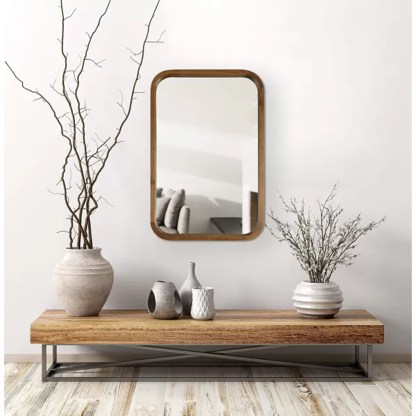 Kate and Laurel Hutton Modern Rounded Rectangle Wall Mirror 24 x 36 Natural Wood Decorative Scandinavian Rectangular Wall Decor for Bathroom Mirror for Over SinkRustic Brown