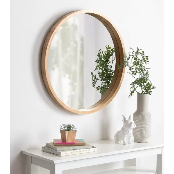 Kate and Laurel Hutton Round Decorative Wood Frame Wall Mirror 30 Inch Diameter Natural RusticNatural