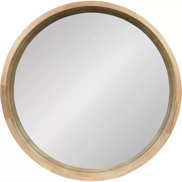 Kate and Laurel Hutton Round Decorative Wood Frame Wall Mirror 30 Inch Diameter Natural RusticNatural