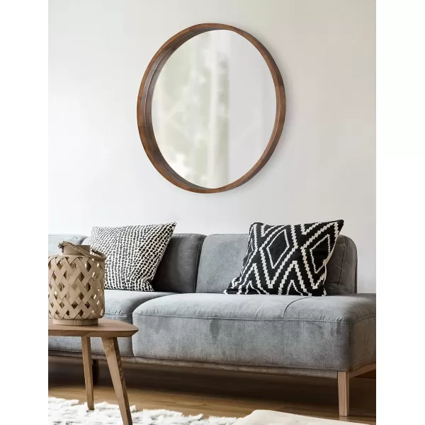 Kate and Laurel Hutton Round Decorative Wood Frame Wall Mirror 30 Inch Diameter Natural RusticRustic Brown