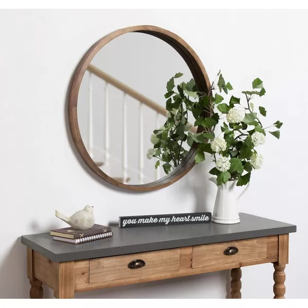 Kate and Laurel Hutton Round Decorative Wood Frame Wall Mirror 30 Inch Diameter Natural RusticRustic Brown