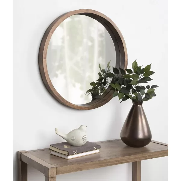 Kate and Laurel Hutton Round Decorative Wood Frame Wall Mirror 30 Inch Diameter Natural RusticRustic Brown