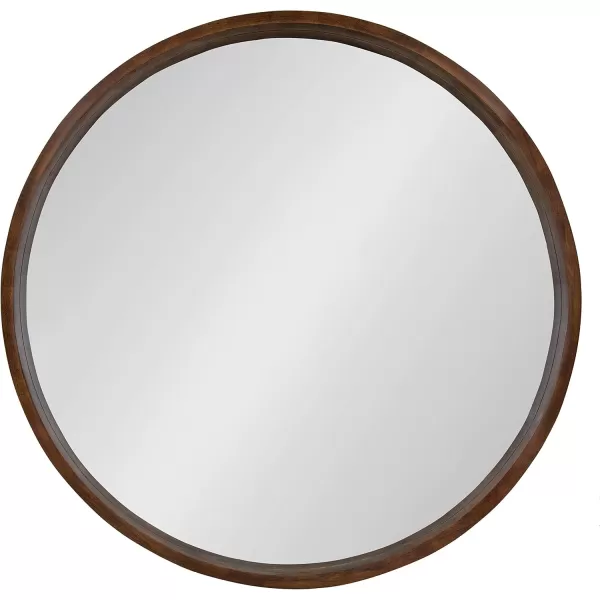 Kate and Laurel Hutton Round Decorative Wood Frame Wall Mirror 30 Inch Diameter Natural RusticWalnut Brown