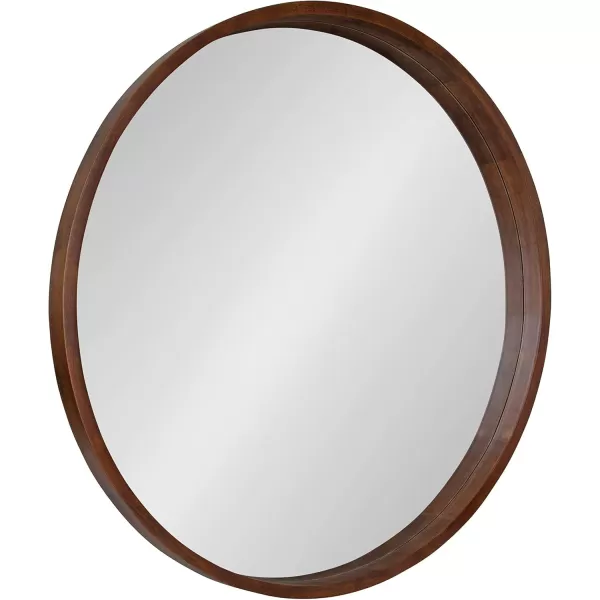 Kate and Laurel Hutton Round Decorative Wood Frame Wall Mirror 30 Inch Diameter Natural RusticWalnut Brown