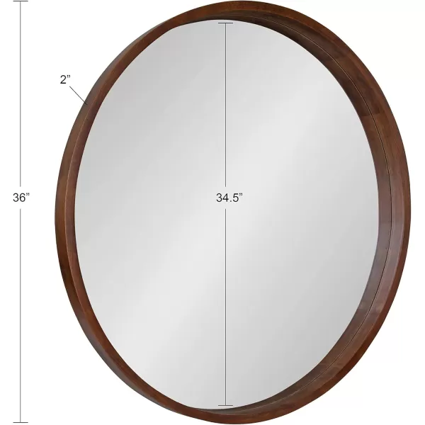 Kate and Laurel Hutton Round Decorative Wood Frame Wall Mirror 30 Inch Diameter Natural RusticWalnut Brown