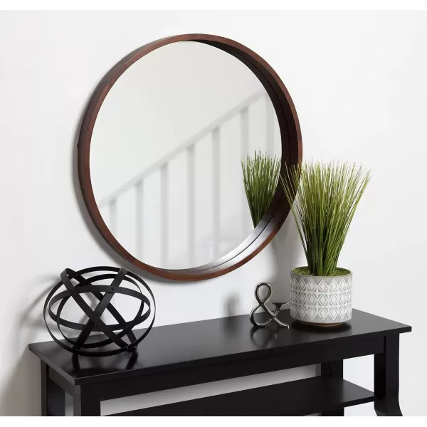 Kate and Laurel Hutton Round Decorative Wood Frame Wall Mirror 30 Inch Diameter Natural RusticWalnut Brown