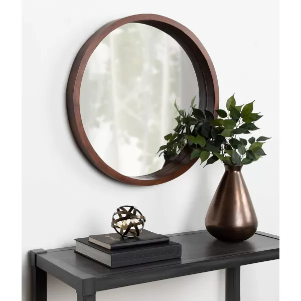 Kate and Laurel Hutton Round Decorative Wood Frame Wall Mirror 30 Inch Diameter Natural RusticWalnut Brown