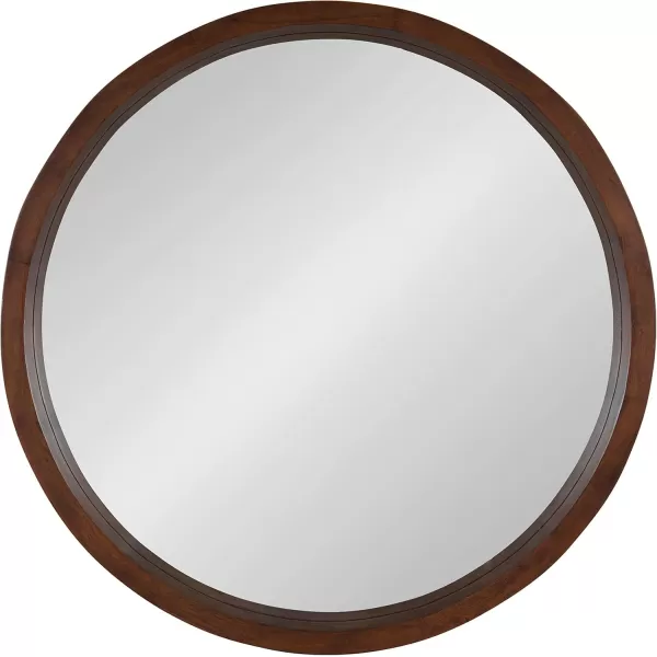 Kate and Laurel Hutton Round Decorative Wood Frame Wall Mirror 30 Inch Diameter Natural RusticWalnut Brown