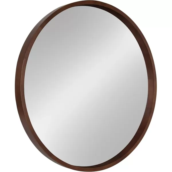 Kate and Laurel Hutton Round Decorative Wood Frame Wall Mirror 30 Inch Diameter Natural RusticWalnut Brown