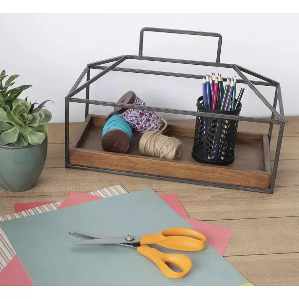Kate and Laurel Huxley Farmhouse Wood and Metal Tabletop Planter 16 x 6 x 115 Caramel Brown Wood and Iron Chic Rustic Planter