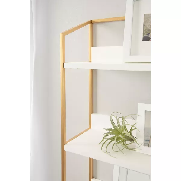 Kate and Laurel Hylton Modern Glam 3Tier Floating Wall Shelf 18 x 7 x 28 White and Gold Charming Tiered Shelving with Three Levels for Display and StorageWhiteGold