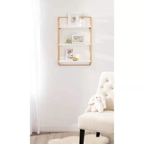 Kate and Laurel Hylton Modern Glam 3Tier Floating Wall Shelf 18 x 7 x 28 White and Gold Charming Tiered Shelving with Three Levels for Display and StorageWhiteGold