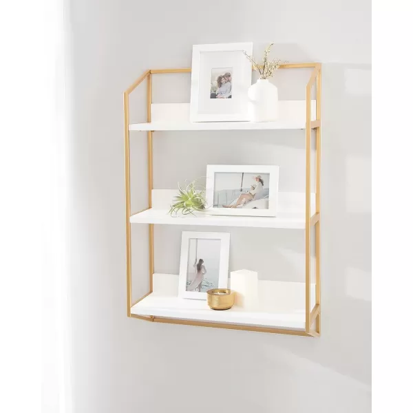 Kate and Laurel Hylton Modern Glam 3Tier Floating Wall Shelf 18 x 7 x 28 White and Gold Charming Tiered Shelving with Three Levels for Display and StorageWhiteGold