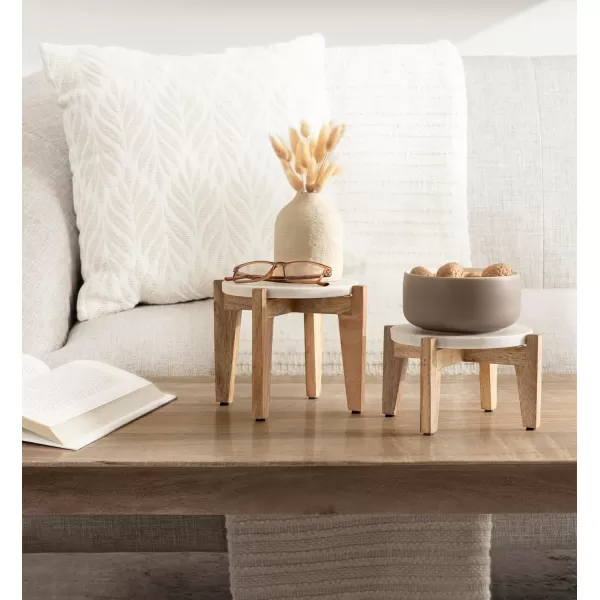 Kate and Laurel Icelyn Modern Marble TwoPiece Plant Stands Set of 2 Gold and Marble Authentic Marble Indoor Plant Stand Set for Use as Living Room Decor or Decorative Tabletop RisersWhiteNatural