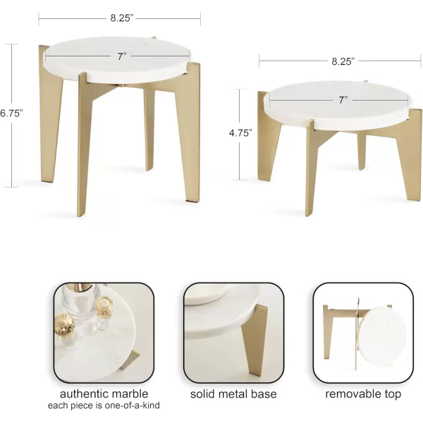Kate and Laurel Icelyn Modern Marble TwoPiece Plant Stands Set of 2 Gold and Marble Authentic Marble Indoor Plant Stand Set for Use as Living Room Decor or Decorative Tabletop RisersGold