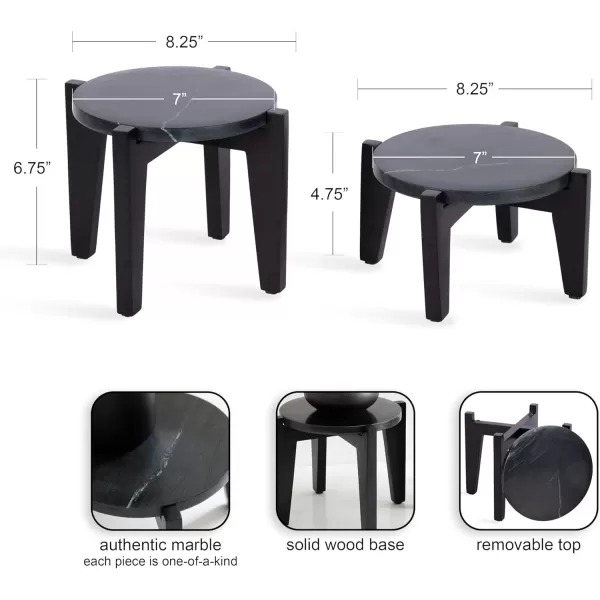 Kate and Laurel Icelyn Modern Marble TwoPiece Plant Stands Set of 2 Gold and Marble Authentic Marble Indoor Plant Stand Set for Use as Living Room Decor or Decorative Tabletop RisersBlack