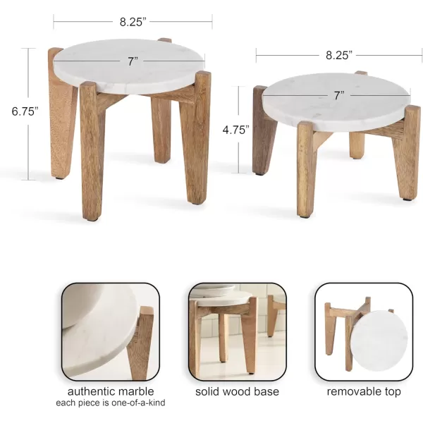 Kate and Laurel Icelyn Modern Marble TwoPiece Plant Stands Set of 2 Gold and Marble Authentic Marble Indoor Plant Stand Set for Use as Living Room Decor or Decorative Tabletop RisersWhiteNatural