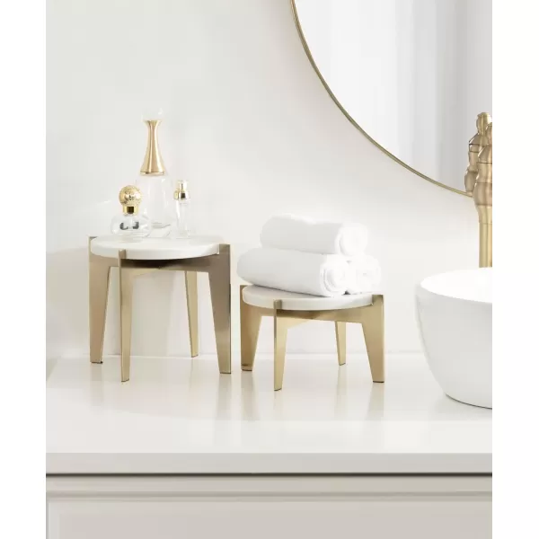Kate and Laurel Icelyn Modern Marble TwoPiece Plant Stands Set of 2 Gold and Marble Authentic Marble Indoor Plant Stand Set for Use as Living Room Decor or Decorative Tabletop RisersGold