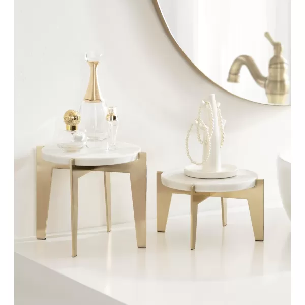 Kate and Laurel Icelyn Modern Marble TwoPiece Plant Stands Set of 2 Gold and Marble Authentic Marble Indoor Plant Stand Set for Use as Living Room Decor or Decorative Tabletop RisersGold