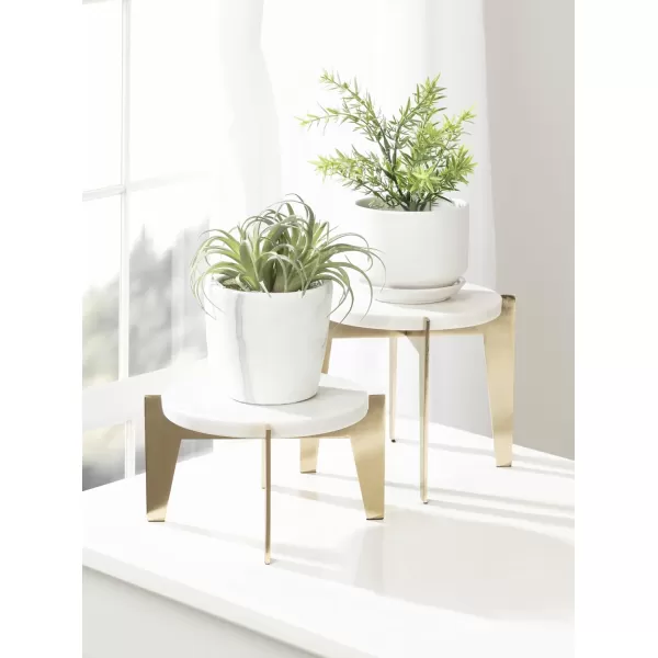 Kate and Laurel Icelyn Modern Marble TwoPiece Plant Stands Set of 2 Gold and Marble Authentic Marble Indoor Plant Stand Set for Use as Living Room Decor or Decorative Tabletop RisersGold