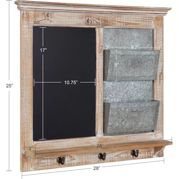 Kate and Laurel Idamae Wood Framed Chalkboard Wall Organizer with Mail Holders and Key Hooks 28quot x 25quot Rustic Brown FarmhouseInspired ChalkboardDistressed White